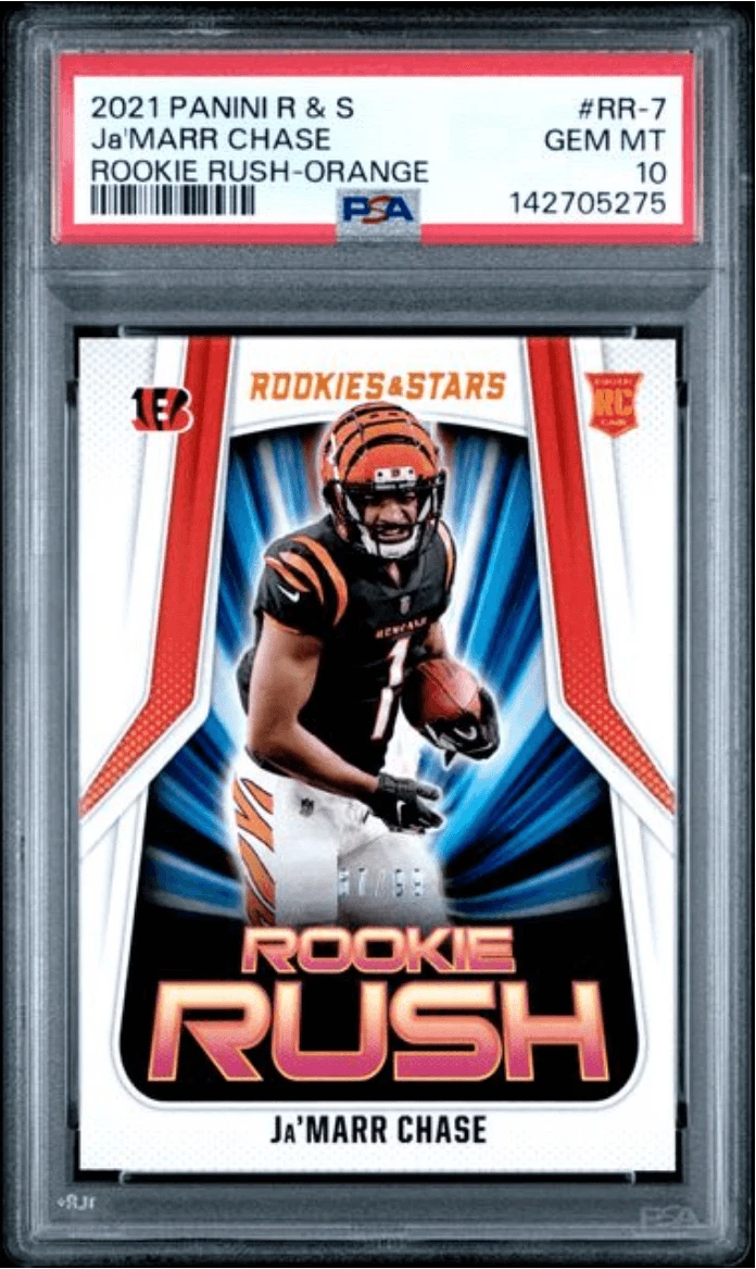Graded 2021 Panini R&S JaMarr Chase #RR7 Rookie Rush Orange /99 RC Card PSA 10