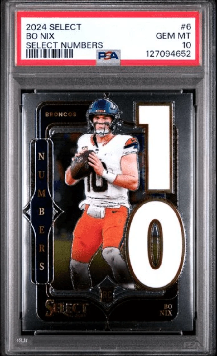 Graded 2024 Panini Select Bo Nix #6 Select Numbers Rookie Football Card PSA 10