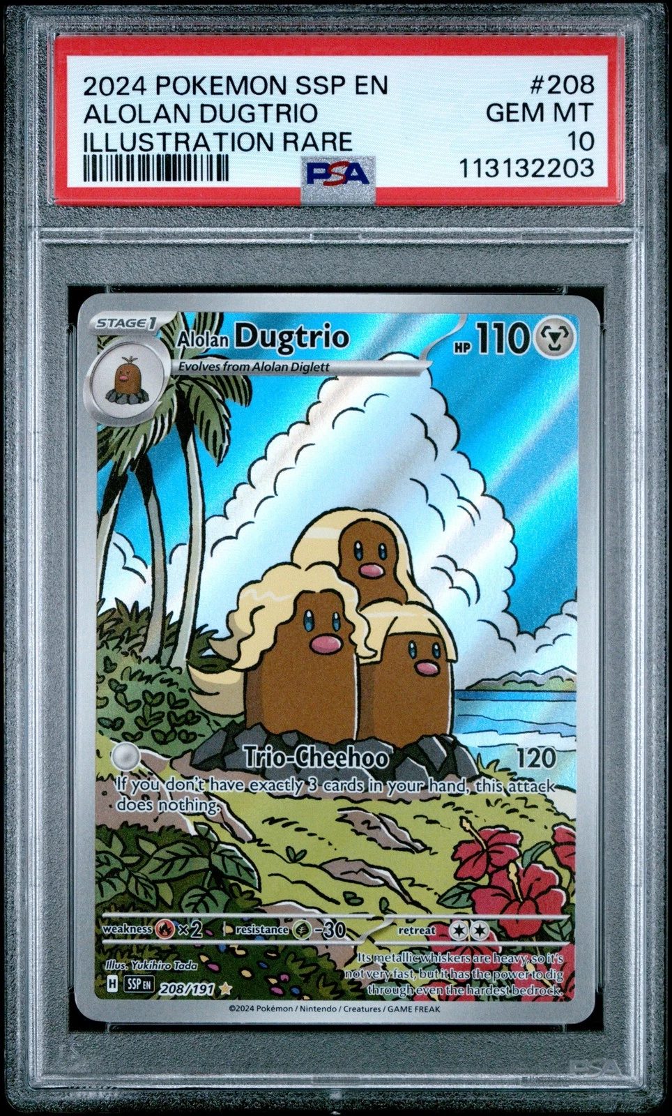 Graded 2024 Pokemon Alolan Dugtrio #208 Surging Sparks Card PSA 10 Gem Mint