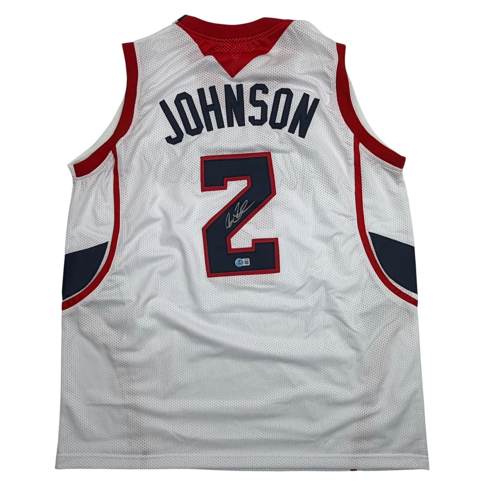 Autographed/Signed Joe Johnson Atlanta White Basketball Jersey Beckett BAS COA