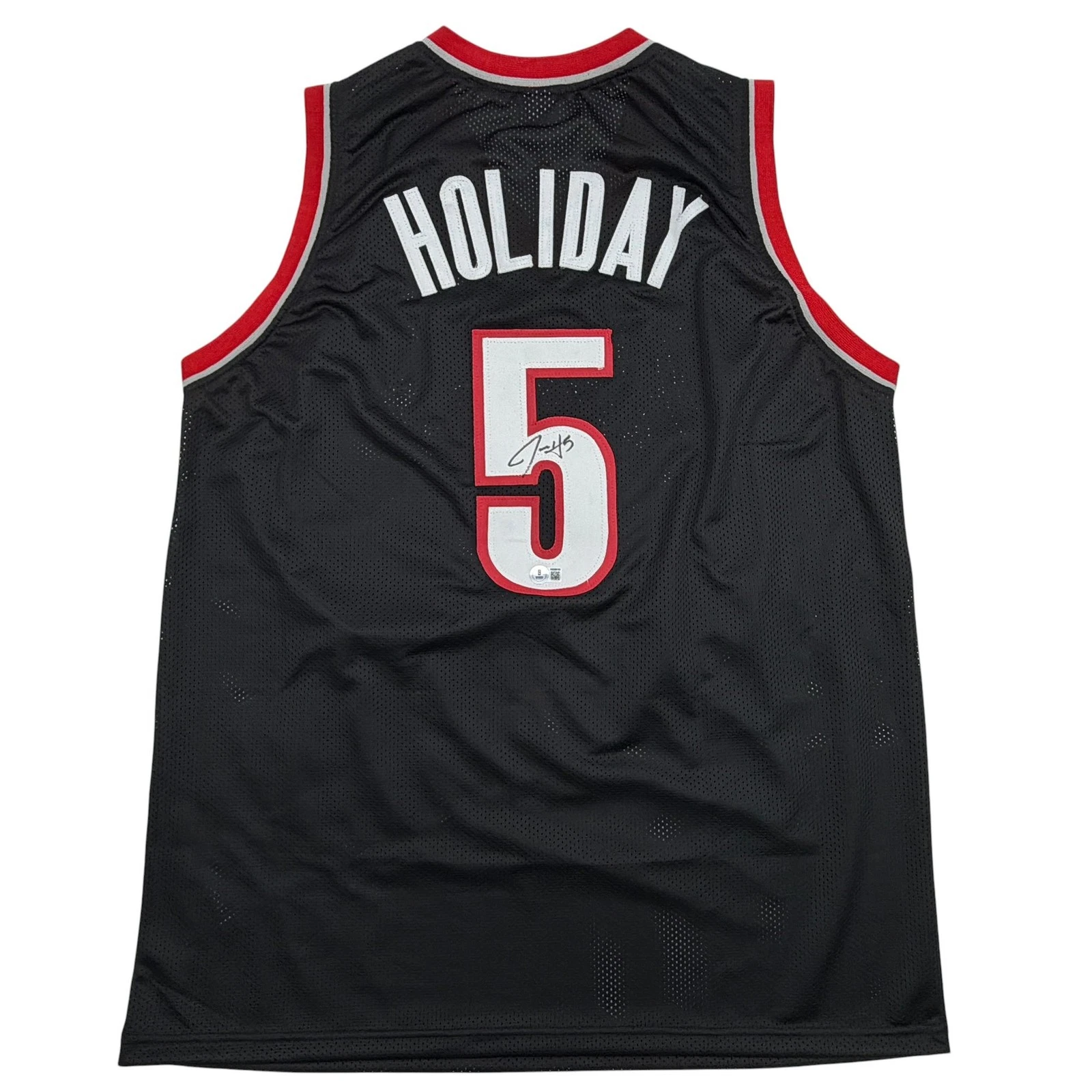 Autographed/Signed Jrue Holiday Portland Black Basketball Jersey Beckett BAS COA
