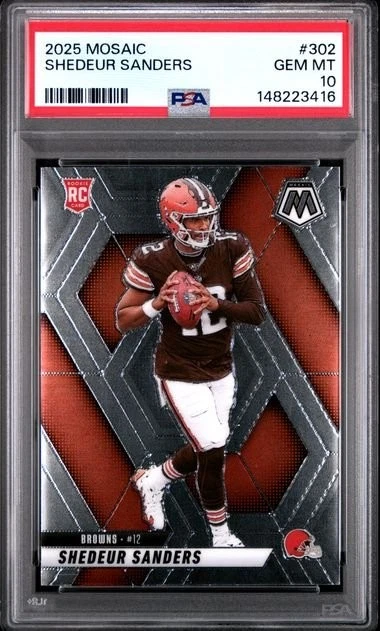 Graded 2025 Panini Mosaic Shedeur Sanders #302 Rookie RC Football Card PSA 10