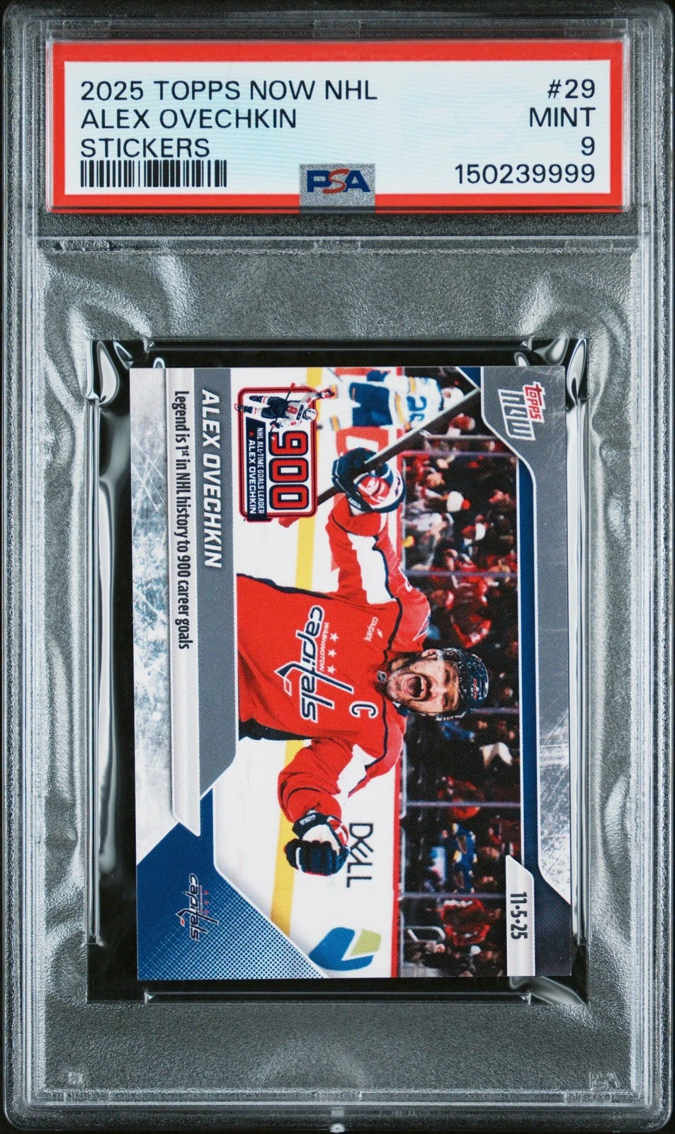 Graded 2025 Topps Now Alex Ovechkin #29 Hockey Card PSA 9 Mint