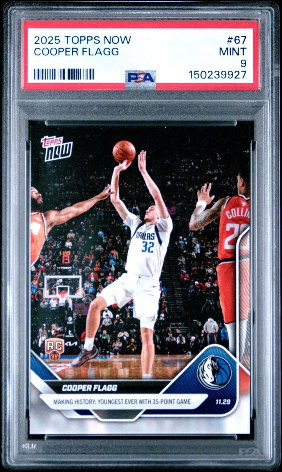 Graded 2025 Topps Now Cooper Flagg #67 Rookie RC Basketball Card PSA 9 Mint