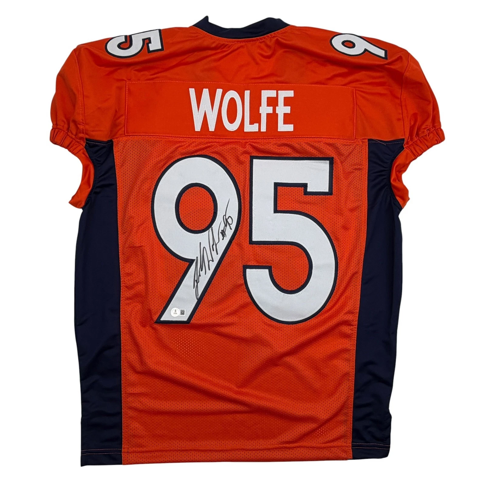 Autographed/Signed Derek Wolfe Denver Orange Pro Cut Jersey Beckett BAS COA