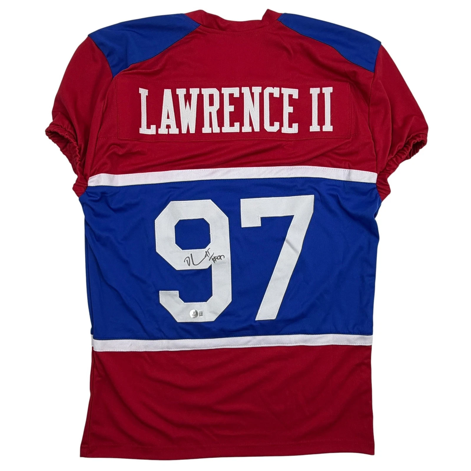 Autographed/Signed Dexter Lawrence New York Century Red Pro Cut Jersey BAS COA