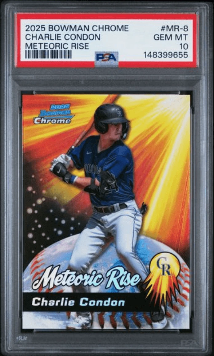 Graded 2025 Bowman Chrome Charlie Condon #MR8 Meteoric Rise Baseball Card PSA 10