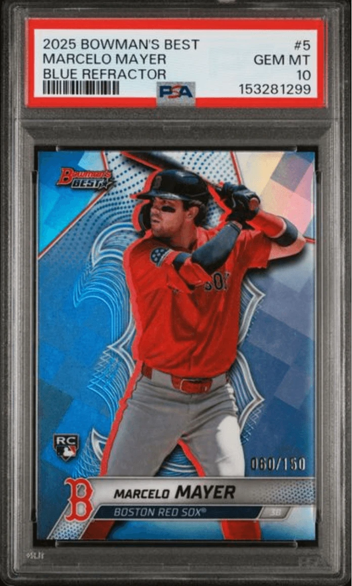 Graded 2025 Bowmans Best Marcelo Mayer #5 Blue REF /150 RC Baseball Card PSA 10