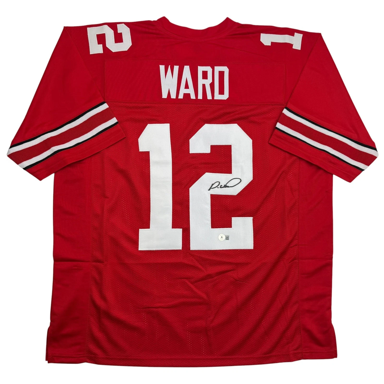 Autographed/Signed Denzel Ward Ohio State Red College Football Jersey BAS COA