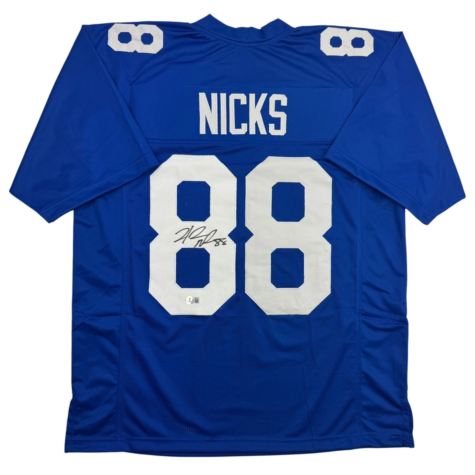 Autographed/Signed Hakeem Nicks New York Blue Football Jersey Beckett BAS COA