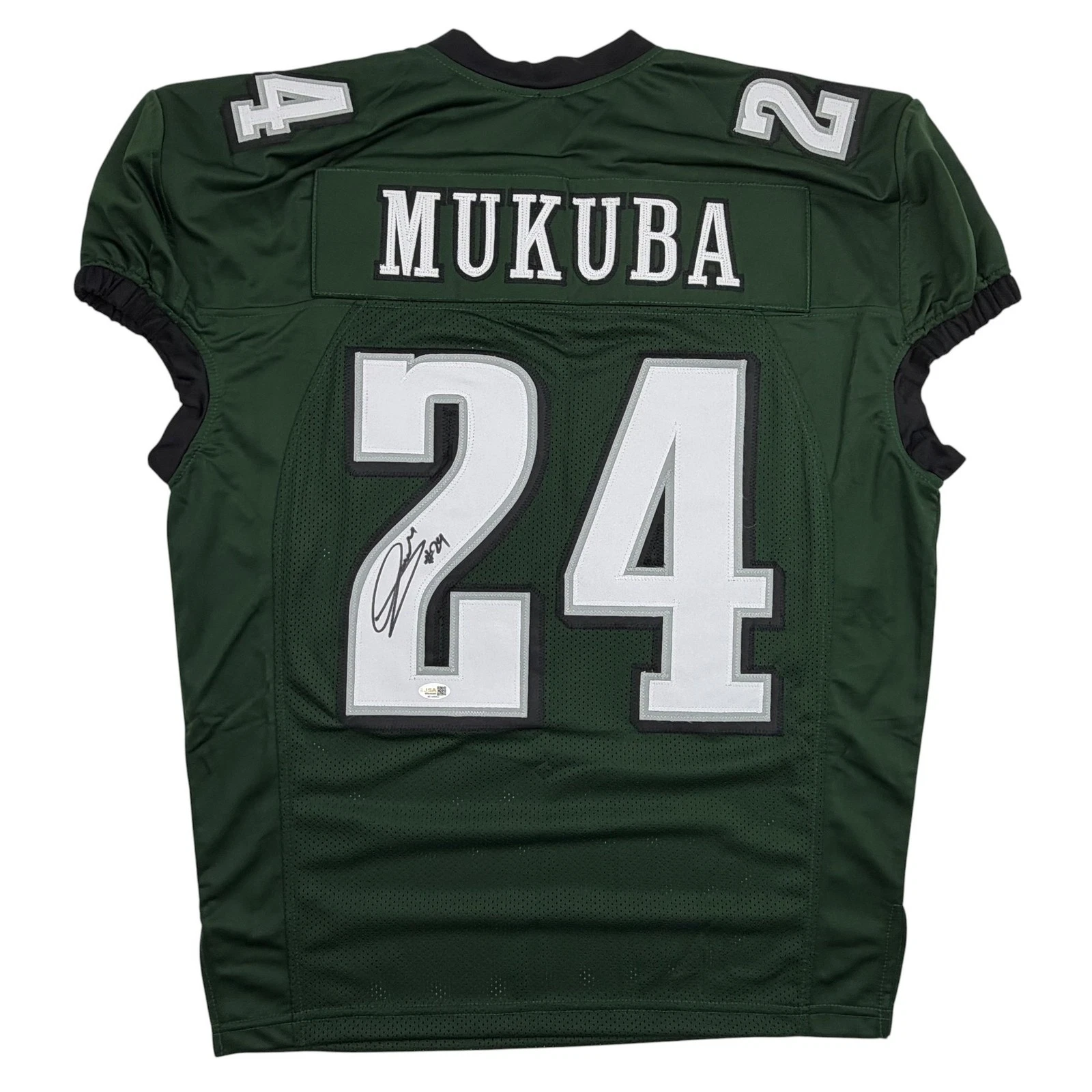 Autographed/Signed Andrew Mukuba Philadelphia Dark Green Pro Cut Jersey JSA COA