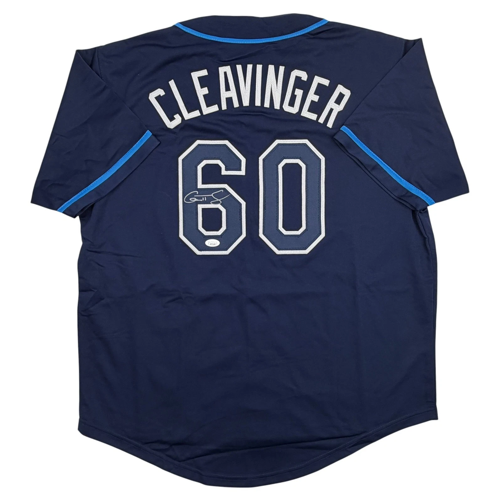 Autographed/Signed Garrett Cleavinger Tampa Bay Blue Baseball Jersey JSA COA