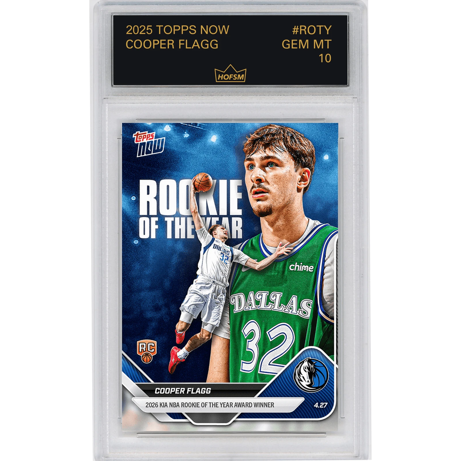 Graded 2025 Topps Now Cooper Flagg #ROTY Rookie RC Basketball Card HOFSM 10