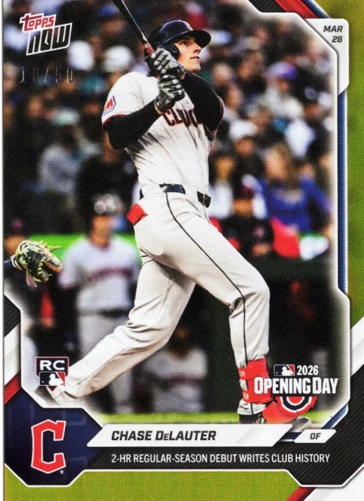 2026 Topps Now Chase DeLauter #12 Gold Foil /50 Rookie RC Baseball Card