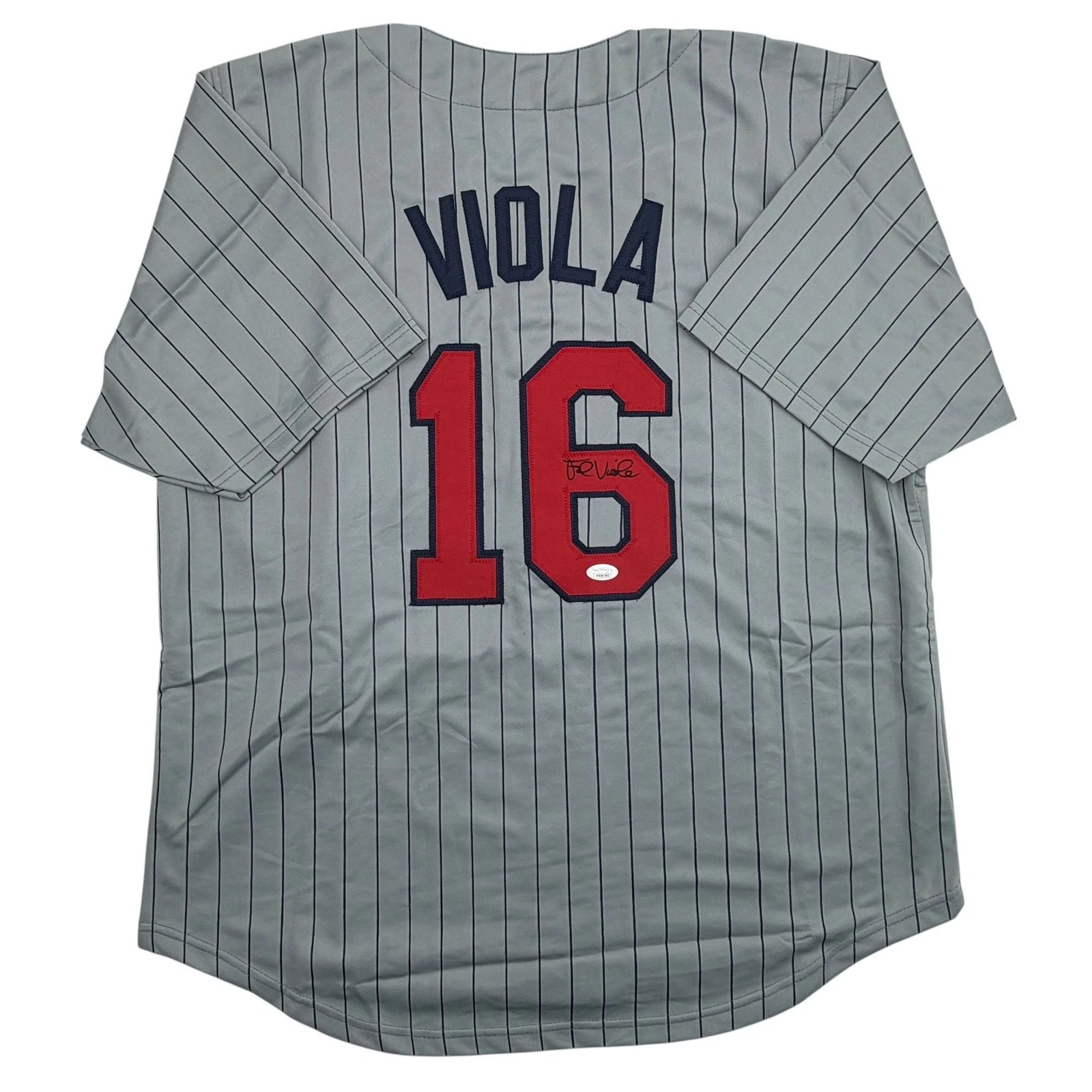 Autographed/Signed Frank Viola Minnesota Grey Pinstripe Baseball Jersey JSA COA