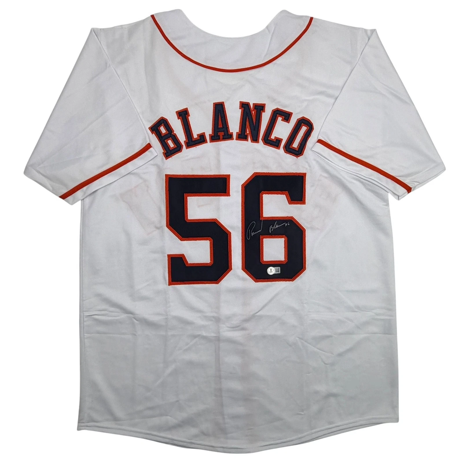 Autographed/Signed Ronel Blanco Houston White Baseball Jersey Beckett BAS COA
