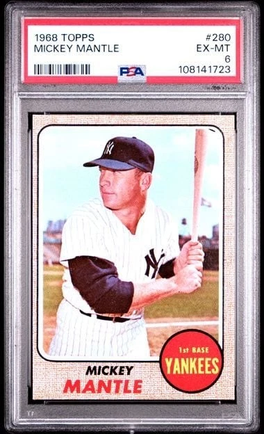 Graded 1968 Topps Mickey Mantle #280 Baseball Card PSA 6 EX-MT