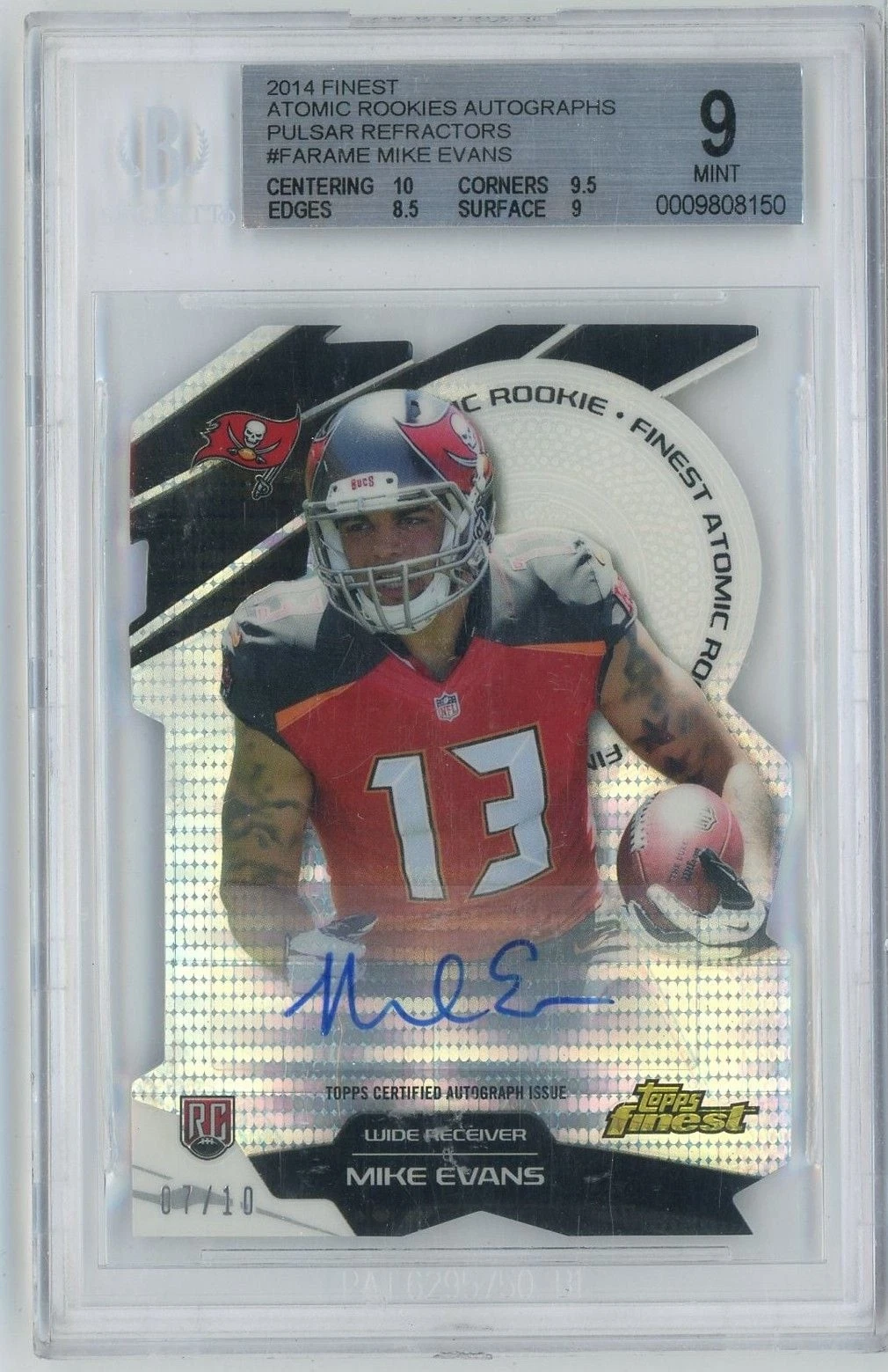 Graded 2014 Finest Mike Evans #FARAME /10 Pulsar Refractor RC BGS 9/10 Auto