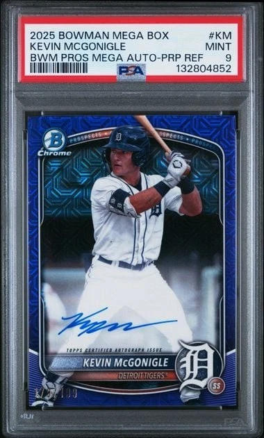 Graded 2025 Bowman Mega Kevin McGonigle #KM Purple Refractor Auto /199 RC PSA 9