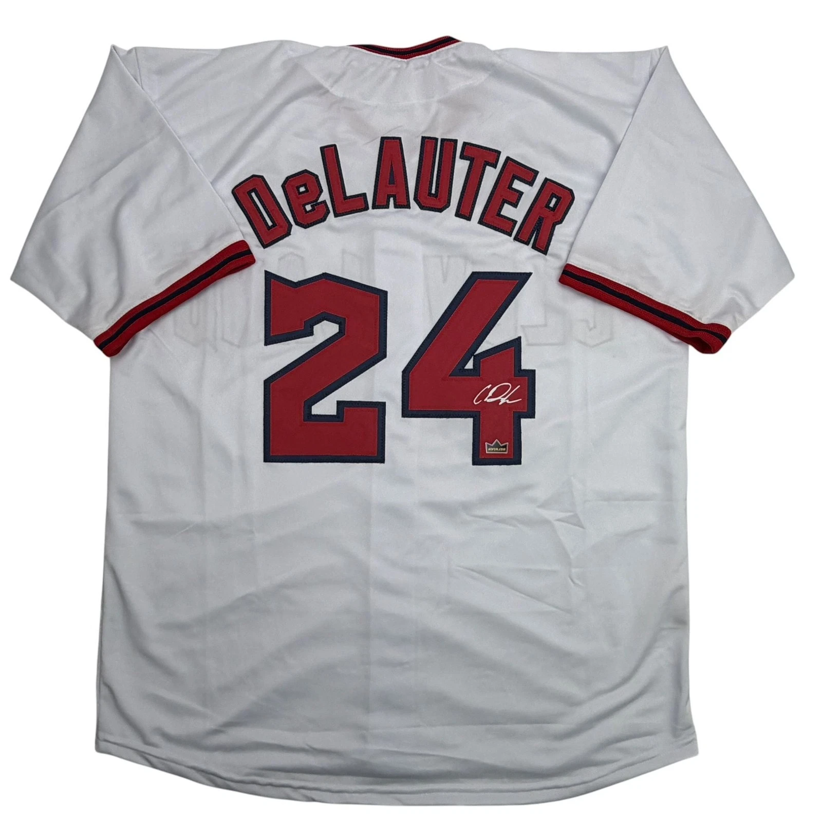 Facsimile Autographed Chase DeLauter Cleveland White Reprint Jersey Men's XL