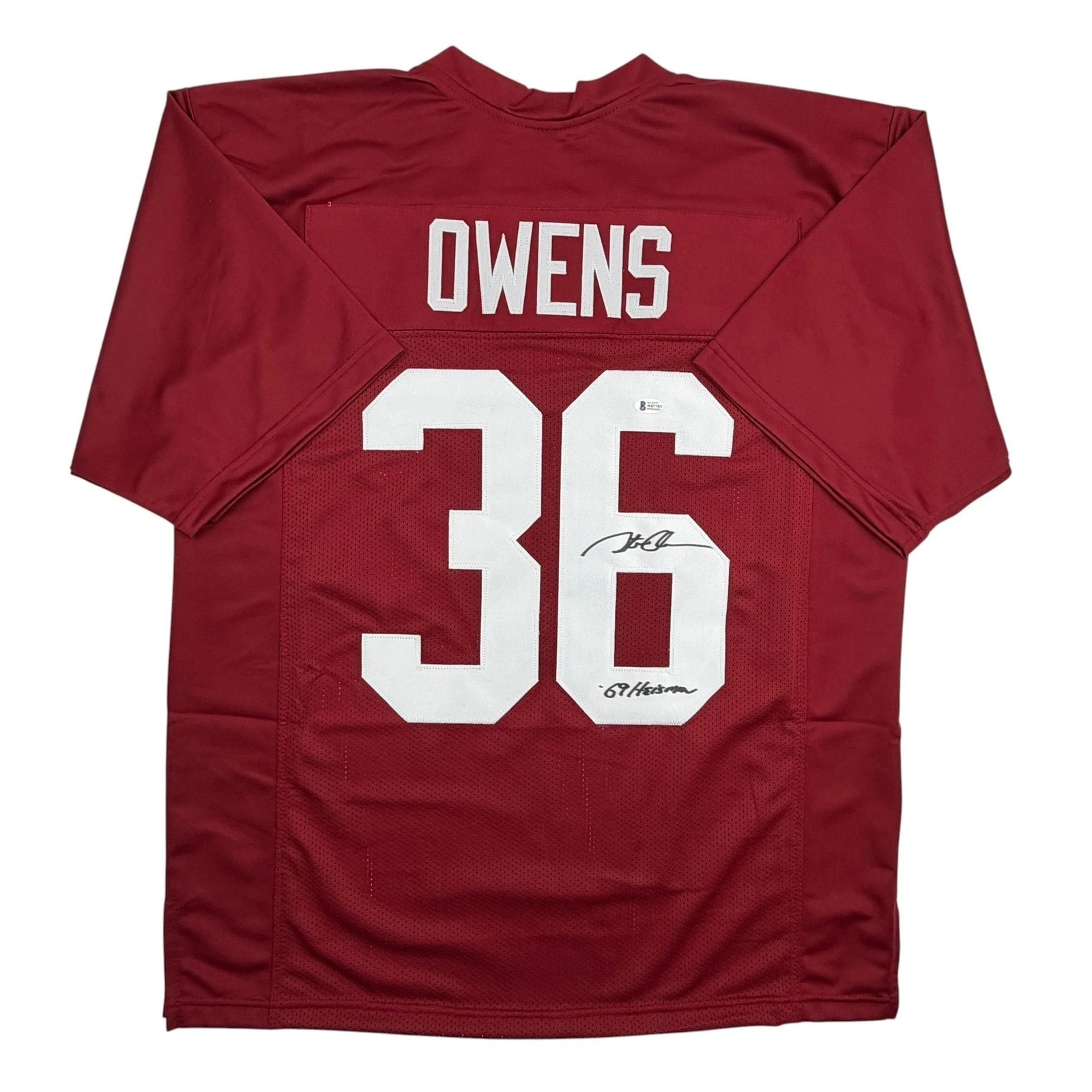 Autographed/Signed Steve Owens 69 Heisman Oklahoma Maroon Jersey Beckett BAS COA