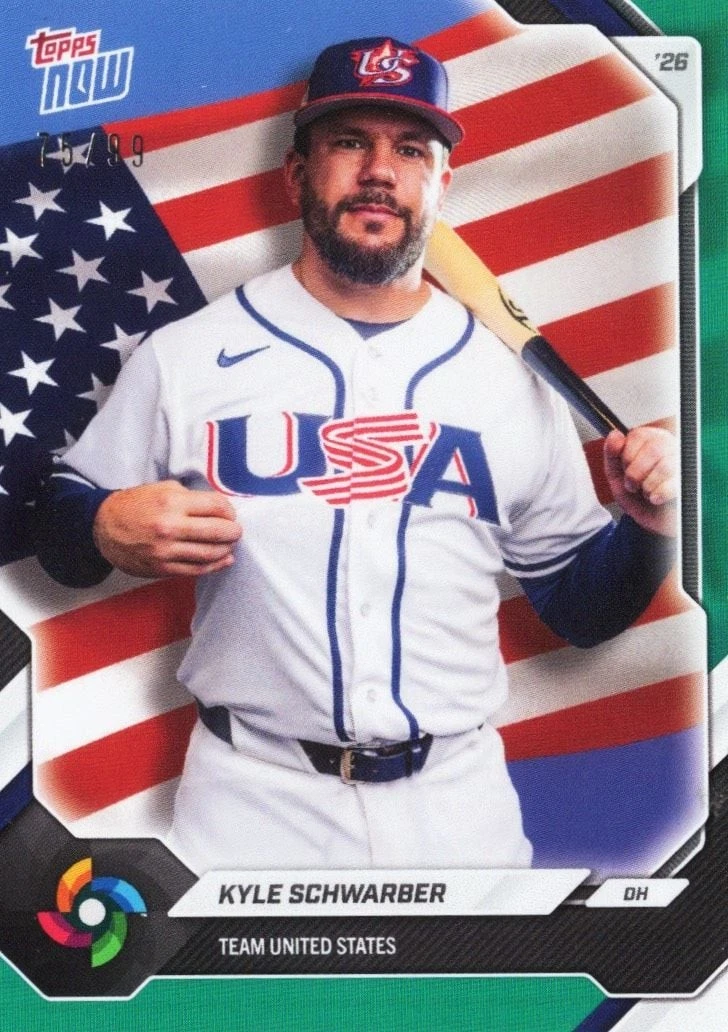 2026 Topps Now WBC Kyle Schwarber #USA03 Green Foil /99 Team USA Baseball Card