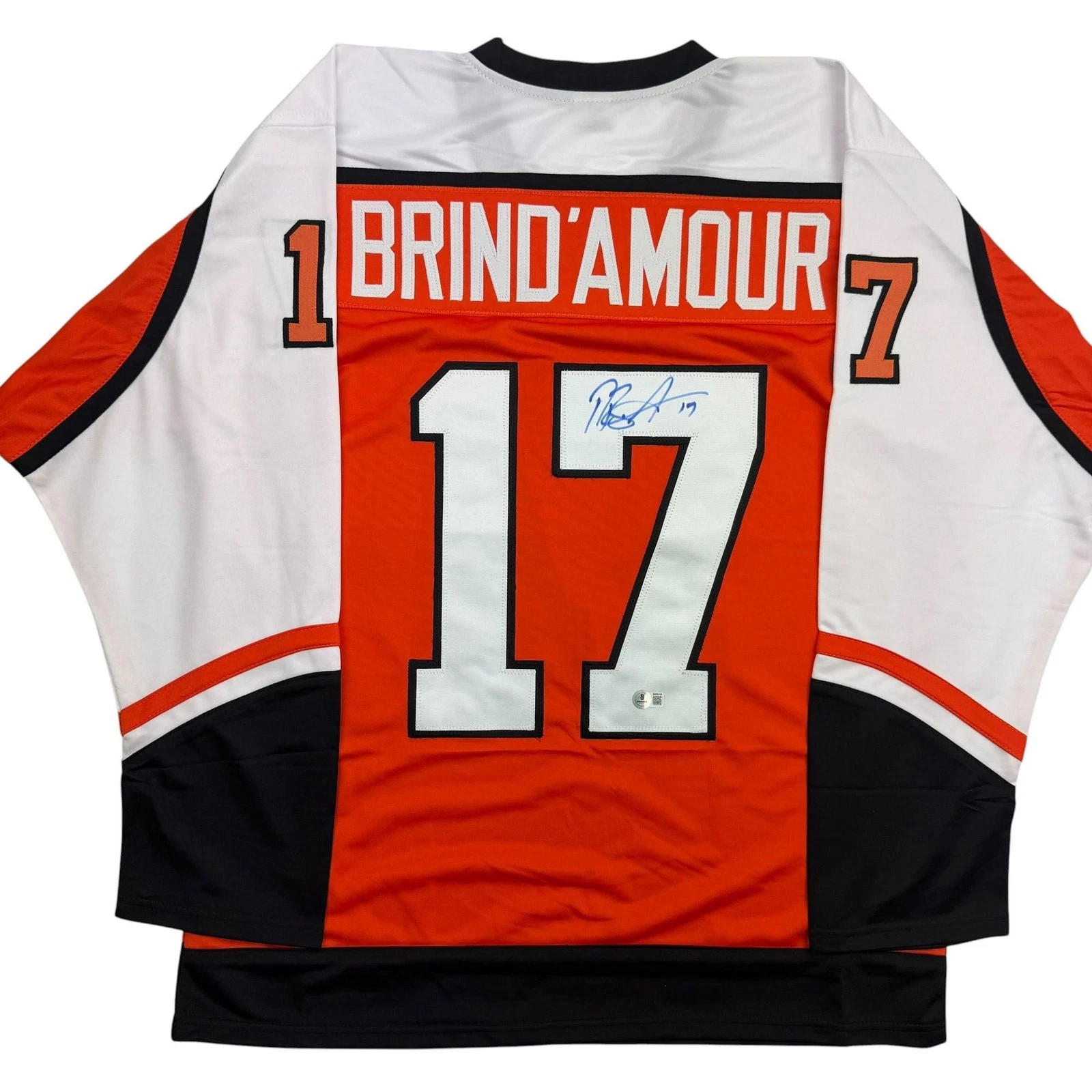 Autographed/Signed Rod Brind'Amour Philadelphia Orange Hockey Jersey Beckett COA