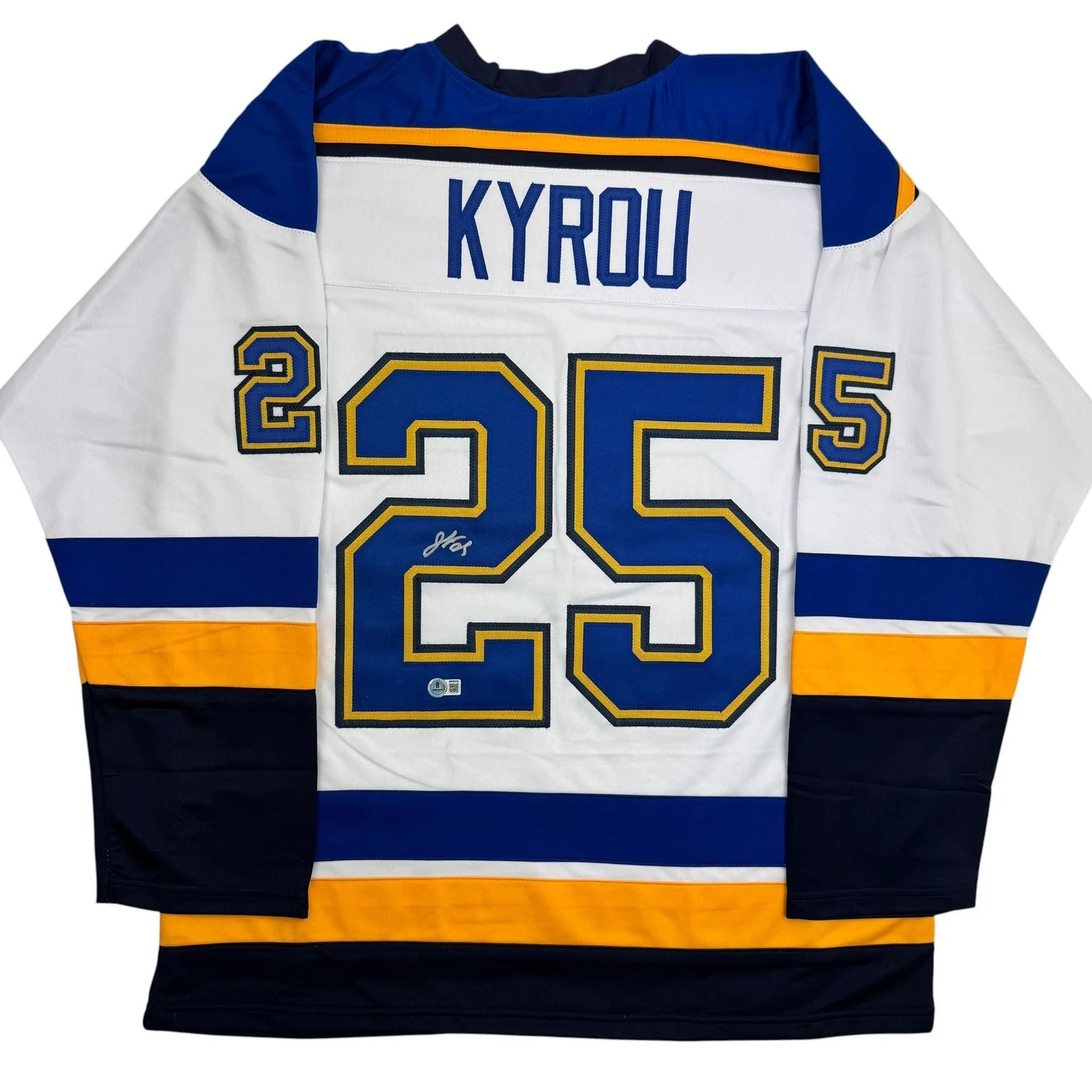 Autographed/Signed Jordan Kyrou St. Louis White Hockey Jersey Beckett BAS COA
