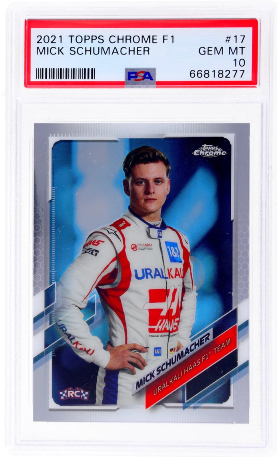 Graded 2021 Topps Chrome F1 Mick Schumacher #17 Rookie RC F1 Racing Card PSA 10