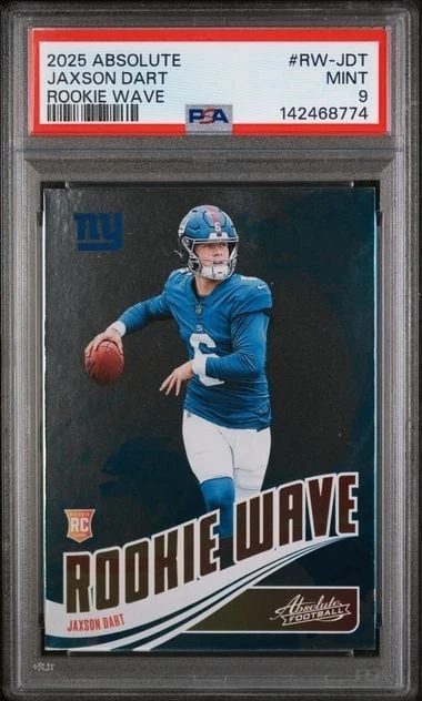 Graded 2025 Panini Absolute Jaxson Dart RWJDT Rookie Wave RC Football Card PSA 9