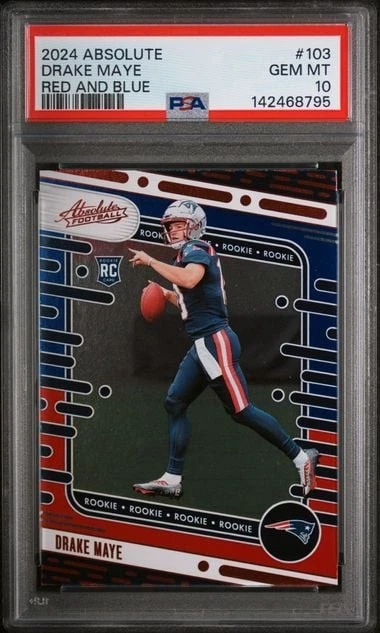 Graded 2024 Panini Absolute Drake Maye #103 Red and Blue Rookie RC PSA 10