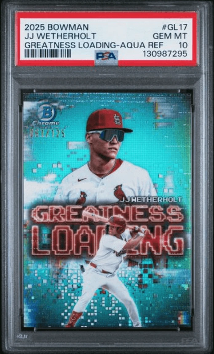 Graded 2025 Bowman JJ Wetherholt #GL17 Aqua /125 RC Baseball Card PSA 10