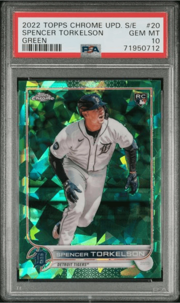 Graded 2022 Topps Chrome Up S/E Spencer Torkelson #20 Green /75 RC Card PSA 10