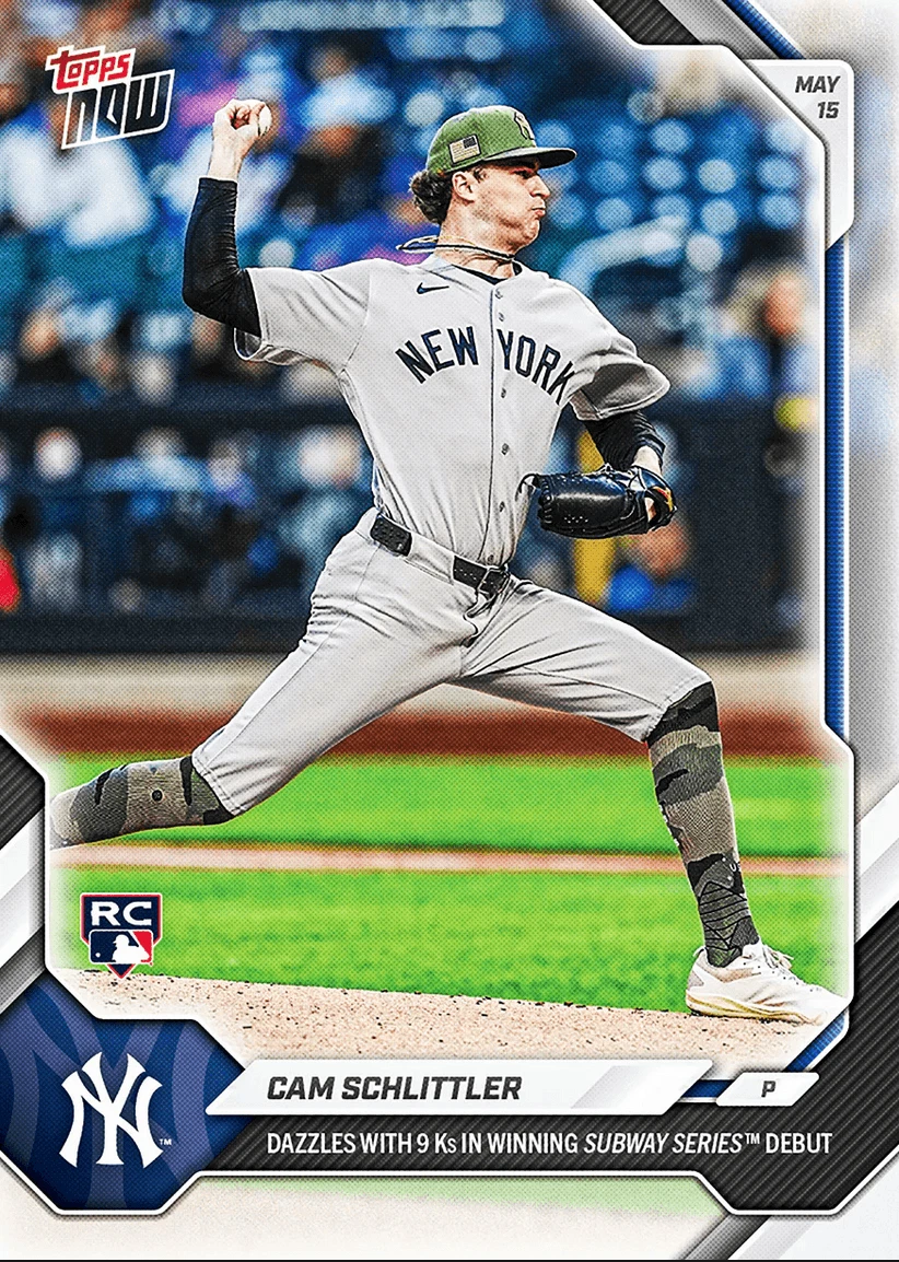 2026 Topps Now Cam Schlittler #206 New York Yankees Rookie RC Baseball Card