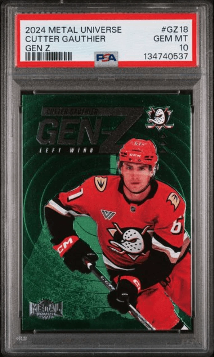 Graded 2024 Skybox Metal Cutter Gauthier #GZ18 Gen Z Rookie Hockey Card PSA 10