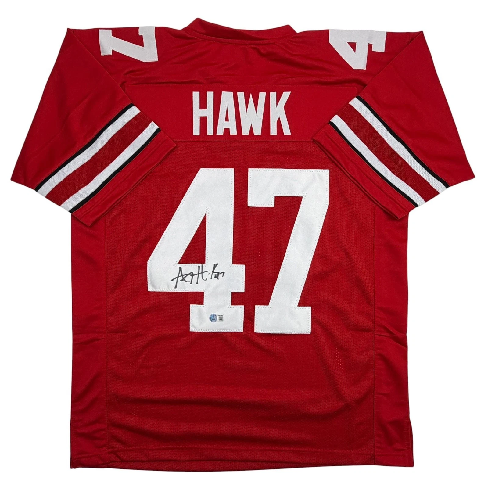 Autographed/Signed AJ Hawk Ohio State Red College Football Jersey Beckett COA