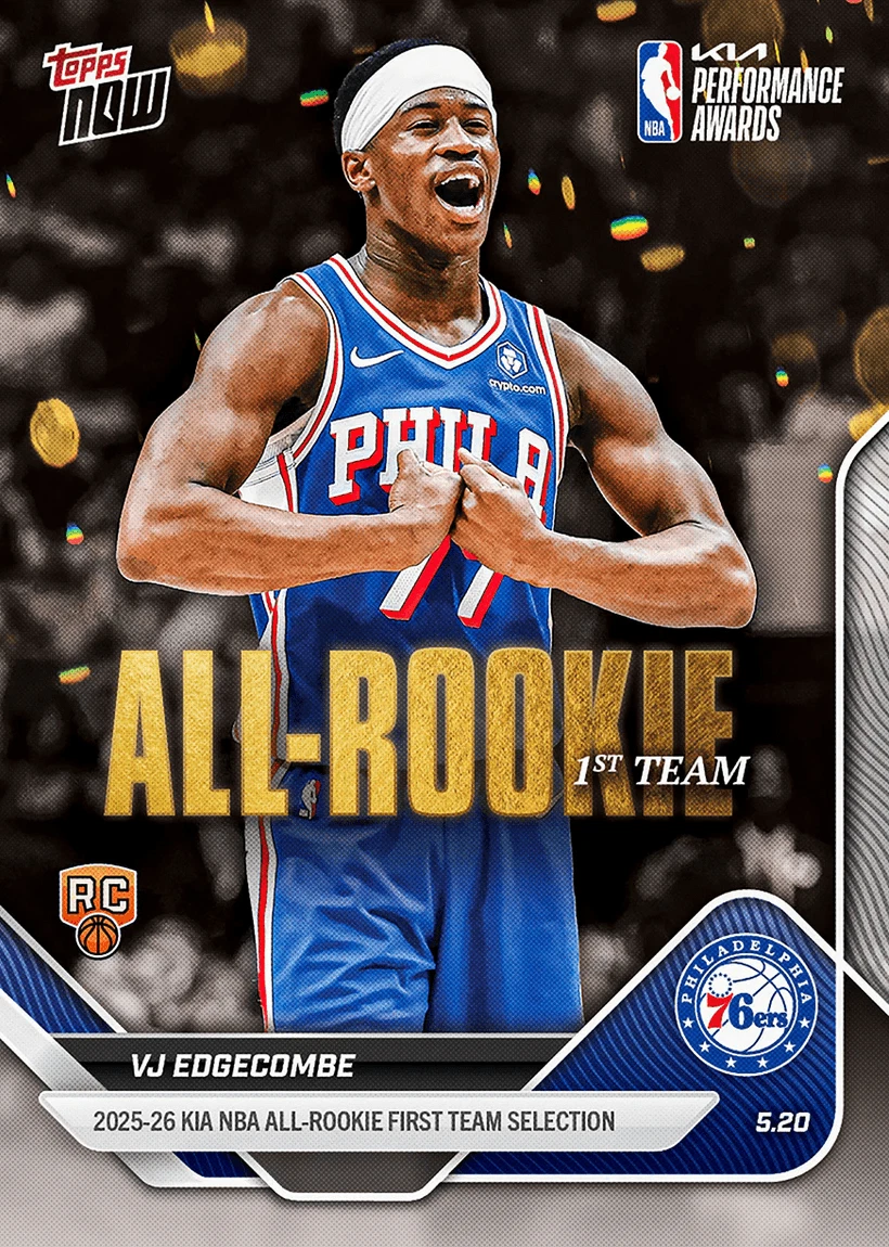 2025 Topps Now VJ Edgecombe #AR03 Philadelphia 76ers Rookie Basketball Card