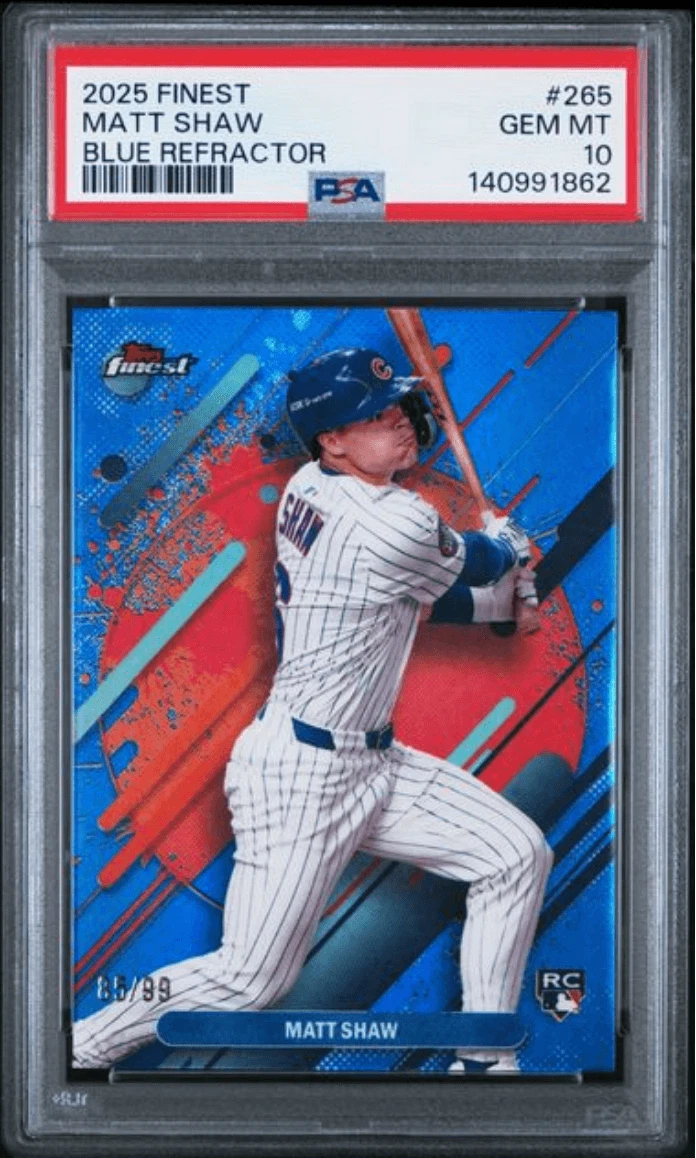 Graded 2025 Topps Finest Matt Shaw #265 Blue REF /99 Rookie Baseball Card PSA 10