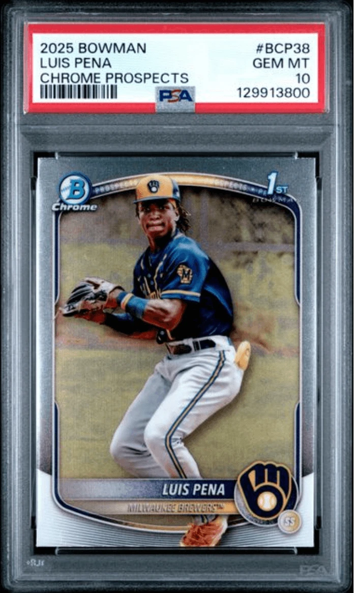 Graded 2025 Bowman Luis Pena #BCP38 Chrome Prospects Rookie Baseball Card PSA 10