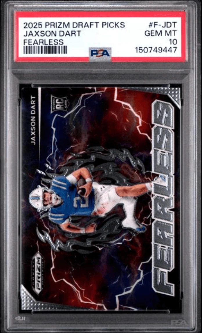 Graded 2025 Panini Prizm DP Jaxson Dart #FJDT Fearless RC Football Card PSA 10