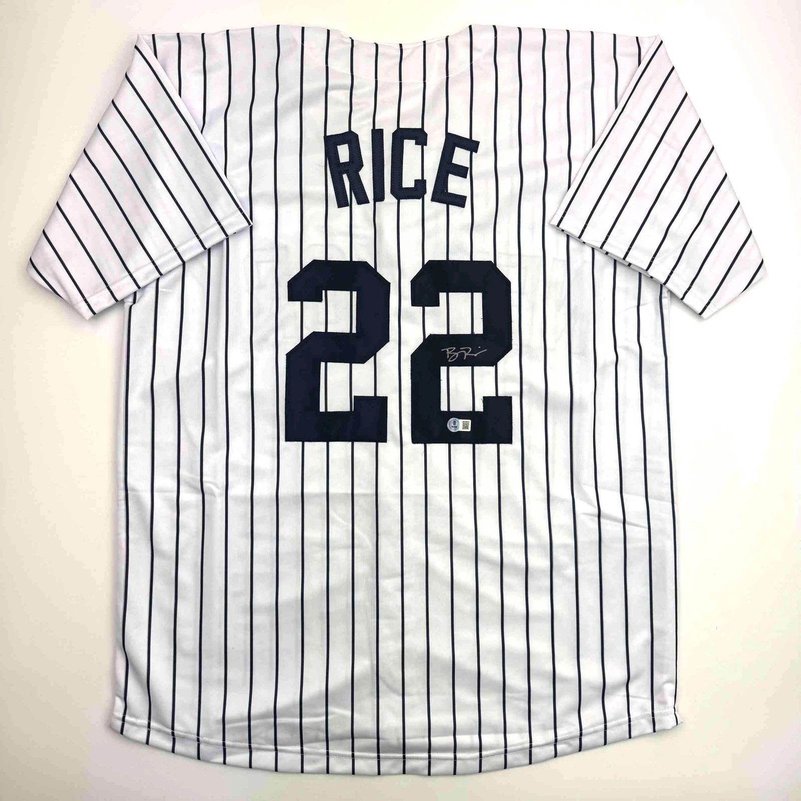 Autographed/Signed Ben Rice New York Pinstripe Baseball Jersey JSA COA