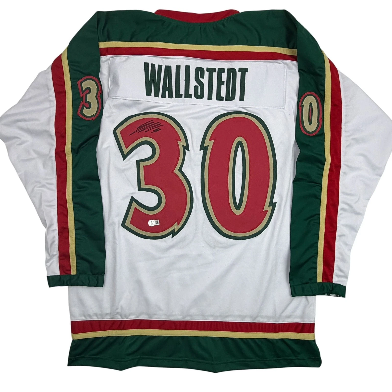 Autographed/Signed Jesper Wallstedt Minnesota White 25th Jersey Beckett BAS COA