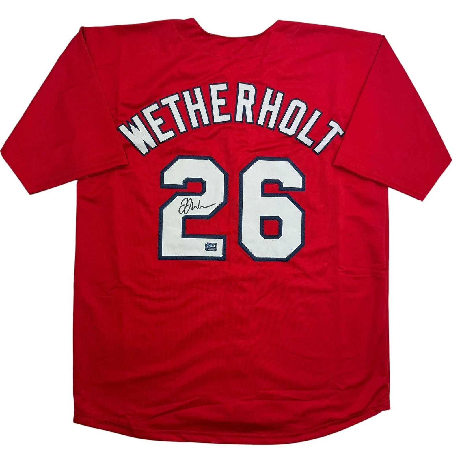 Autographed/Signed J.J. JJ Wetherholt St Louis Red Baseball Jersey LCG Prova COA