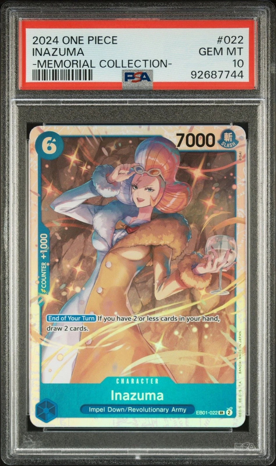 Graded 2024 One Piece Inazuma 022 EB01 Memorial Trading Card PSA 10 Gem Mint