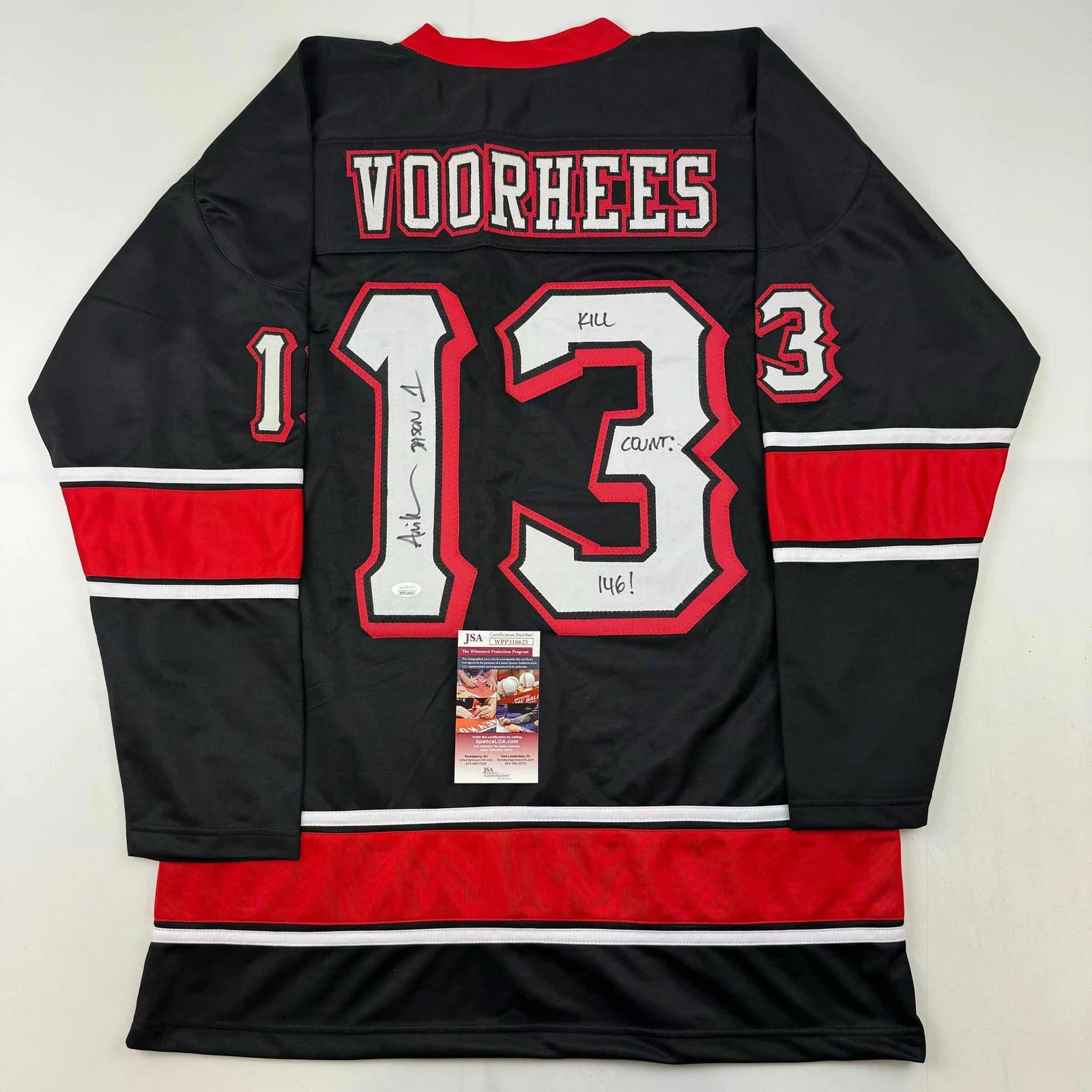 Autographed/Signed Ari Lehman Jason Voorhees Friday 13th Black Jersey JSA COA