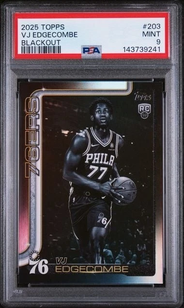Graded 2025 Topps VJ Edgecombe #203 Blackout Refractor RC Basketball Card PSA 9