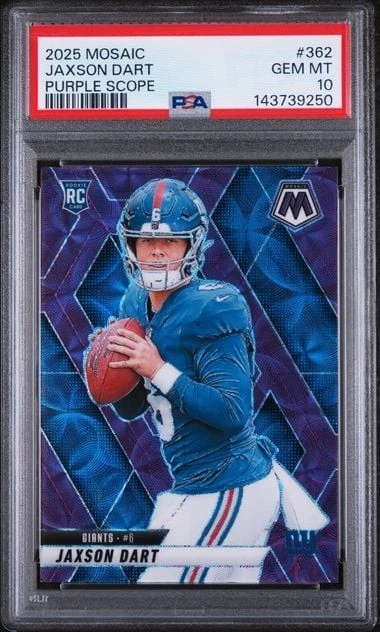 Graded 2025 Panini Mosaic Jaxson Dart #362 Purple Scope RC Card PSA 10 Gem Mint