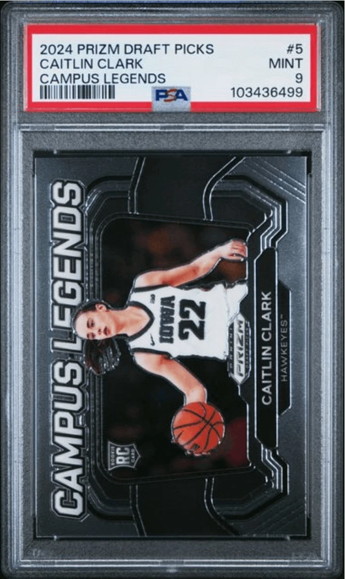 Graded 2024 Prizm DP Caitlin Clark #5 Campus Legends RC Basketball Card PSA 9