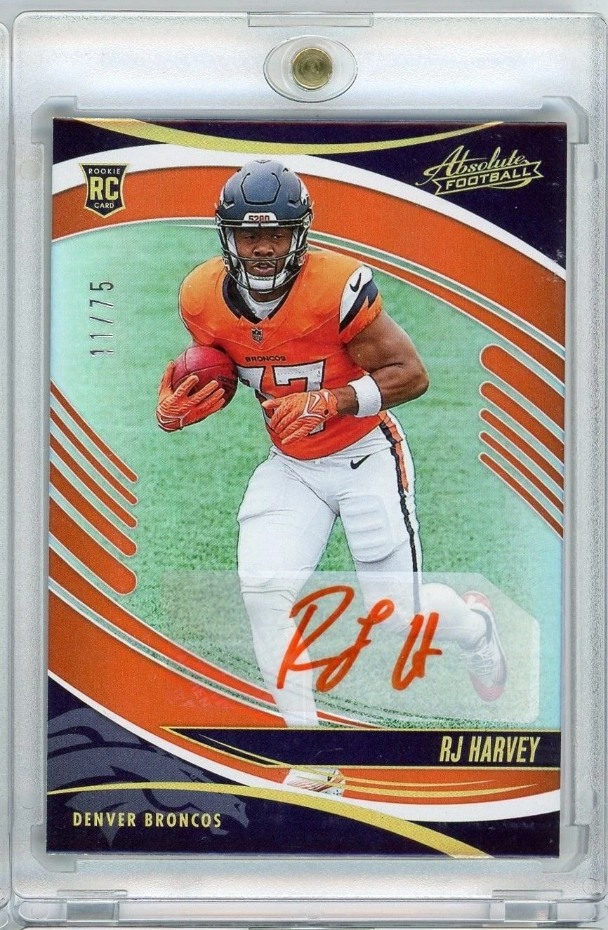 2025 Panini Absolute RJ Harvey #173 /75 Orange Auto Rookie RC Football Card