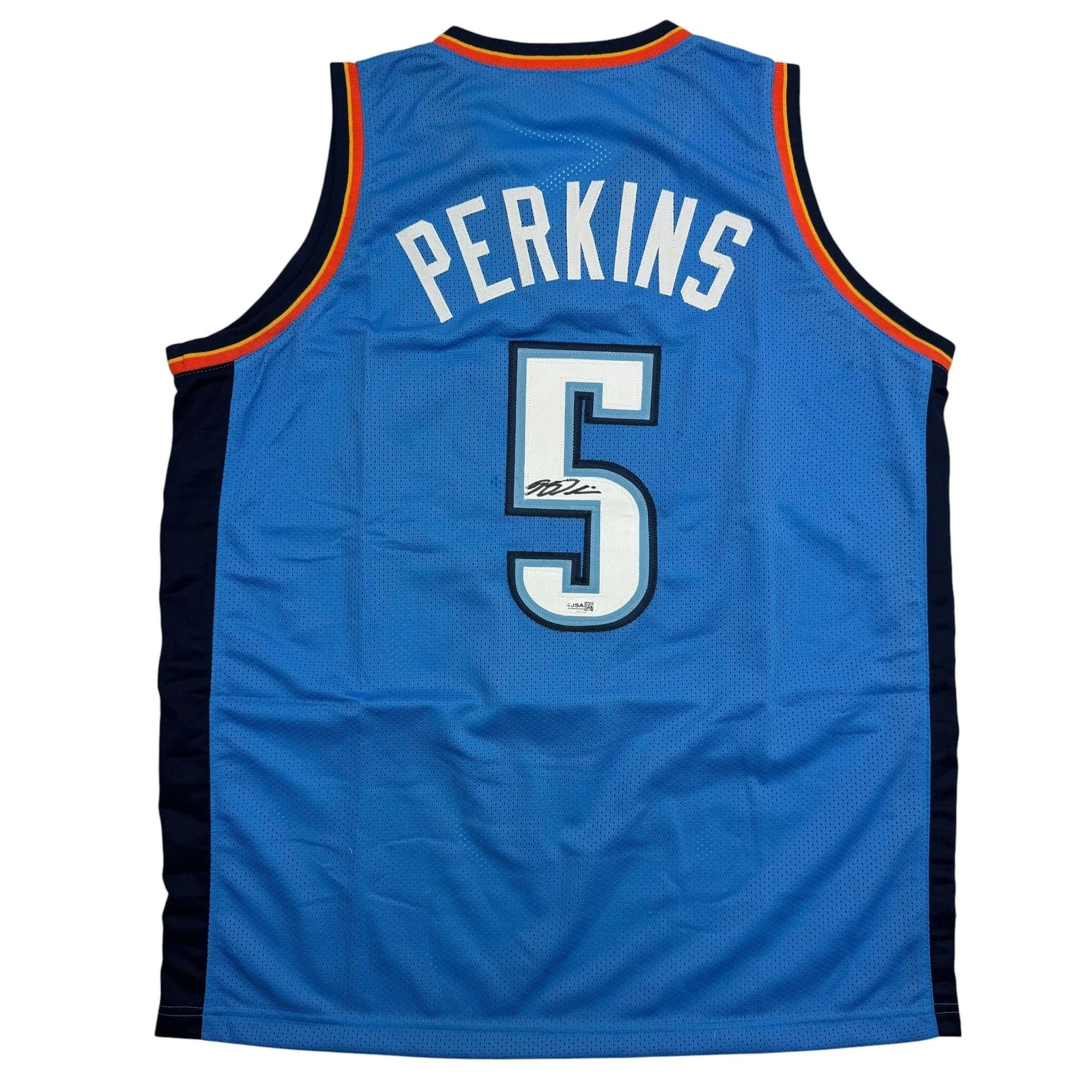 Autographed/Signed Kendrick Perkins Oklahoma City OKC Blue Jersey JSA COA